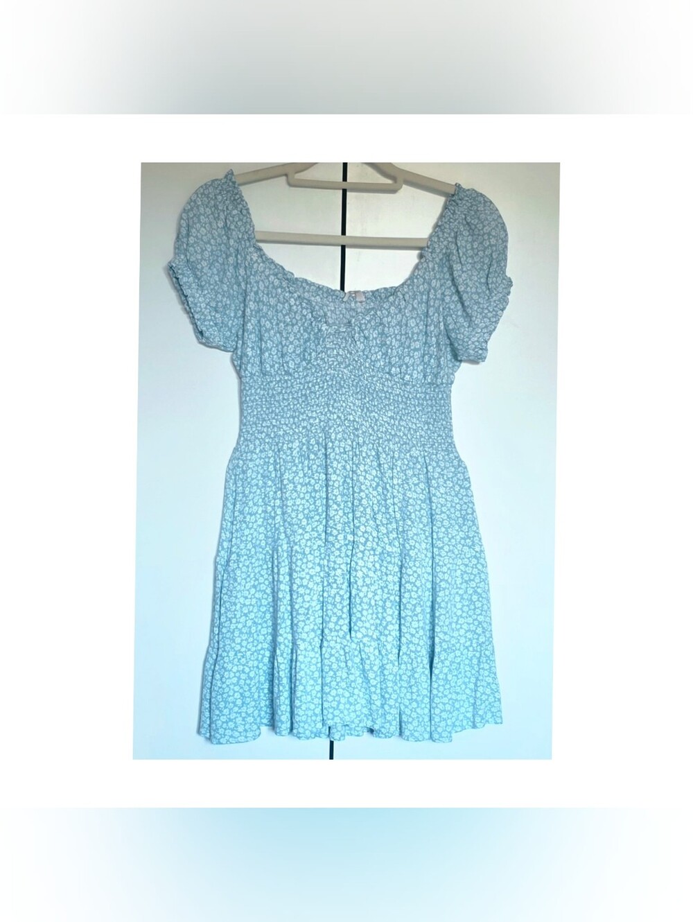 Light Blue Floral Smocked Mini Dress